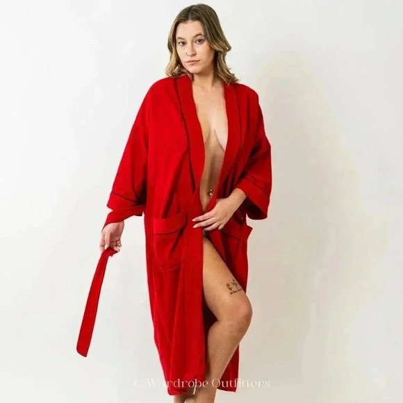 Vintage 70s Warm Red Full Length Kimono Robe - Picture 2 of 9